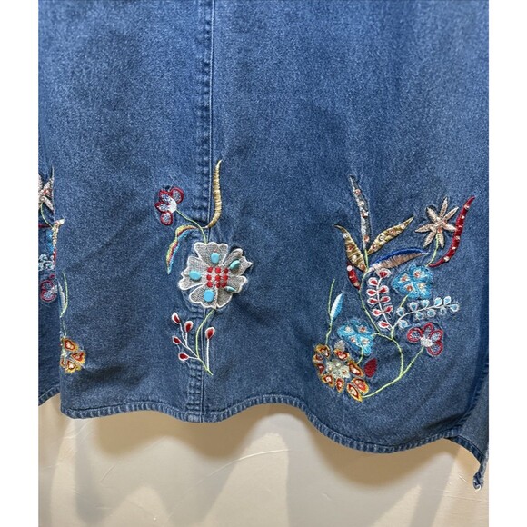 Agapo Jean Jumper Dress with Floral Embroidery Women's Size Medium - Picture 5 of 12